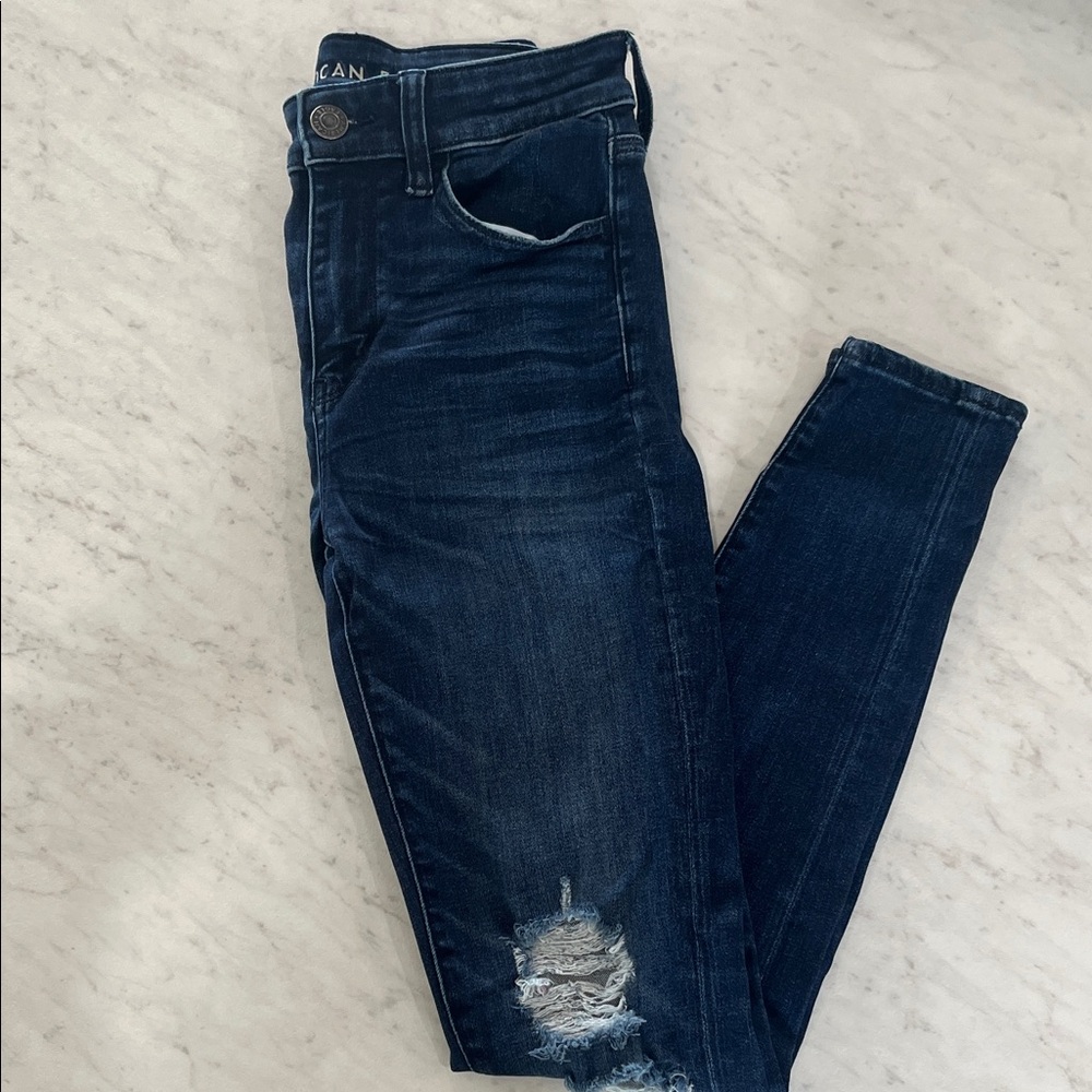 Dark Blue Distressed Women Jeans